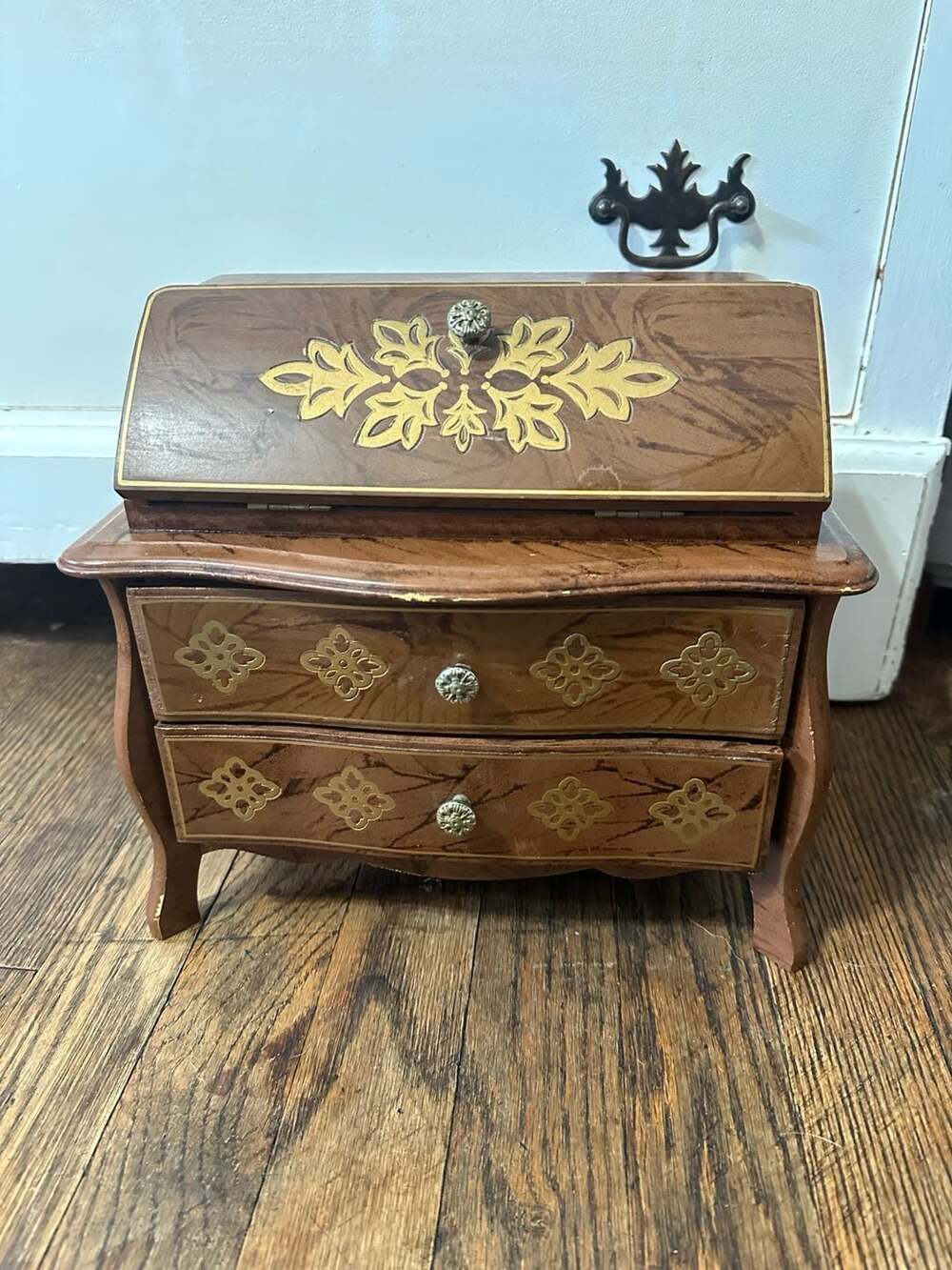 Vintage Price Import Florentine Style Mini Secretary Desk Musical Jewelry Box